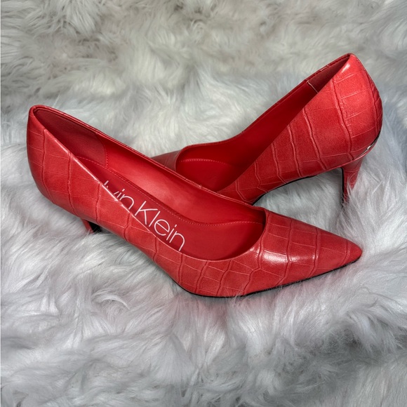 Calvin Klein Shoes - Calvin Klein Coral Croc-Embossed Heels